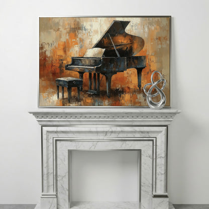 Grand Piano in Charcoal and Sienna Canvas in silver floating frame