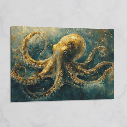 Golden Octopus Canvas Wall Art in Teal and Gold on gallery wrap