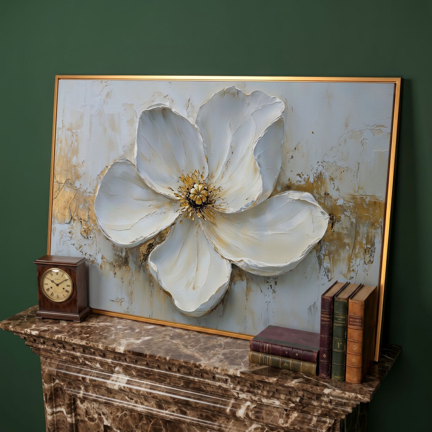 Magnolia with Gold Accents Canvas Print in antique gold floating frame