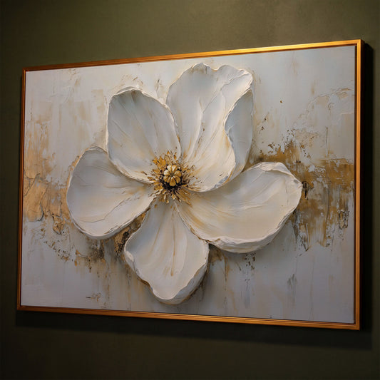 Magnolia with Gold Accents Canvas Print shown in antique gold floating frame