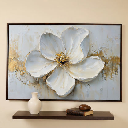 Magnolia with Gold Accents Canvas Print in dark walnut floating frame