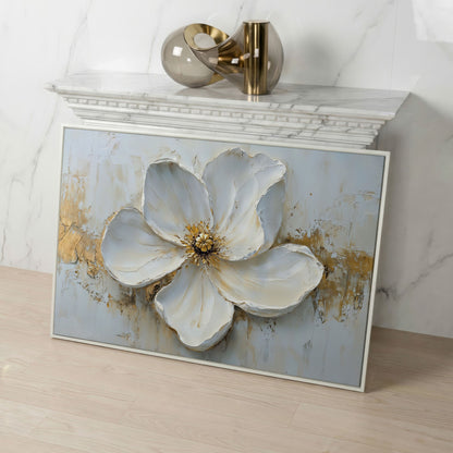 Magnolia with Gold Accents Canvas Print in white floating frame