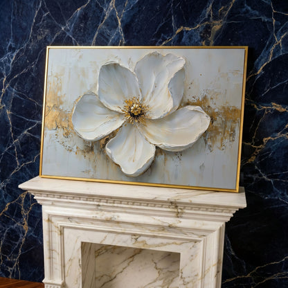 Magnolia with Gold Accents Canvas Print in yellow gold floating frame