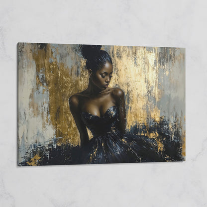 Black Girl in Gold. Portrait Canvas Print on gallery wrap