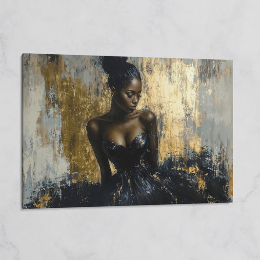 Black Girl in Gold. Portrait Canvas Print on gallery wrap