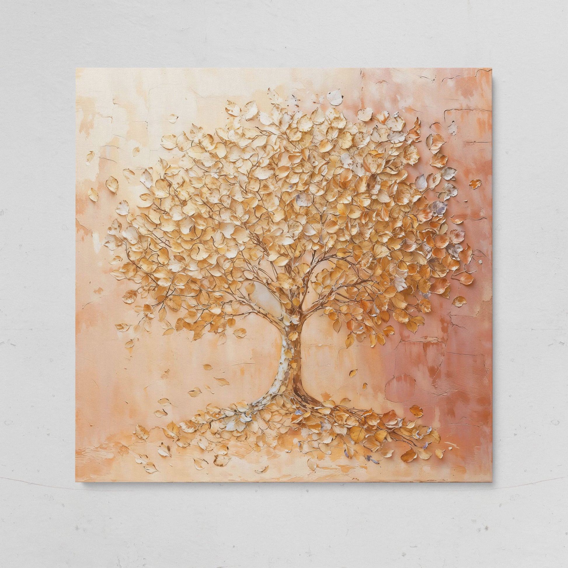 Tree of Life Canvas with Pink and Gold Foliage on gallery wrap