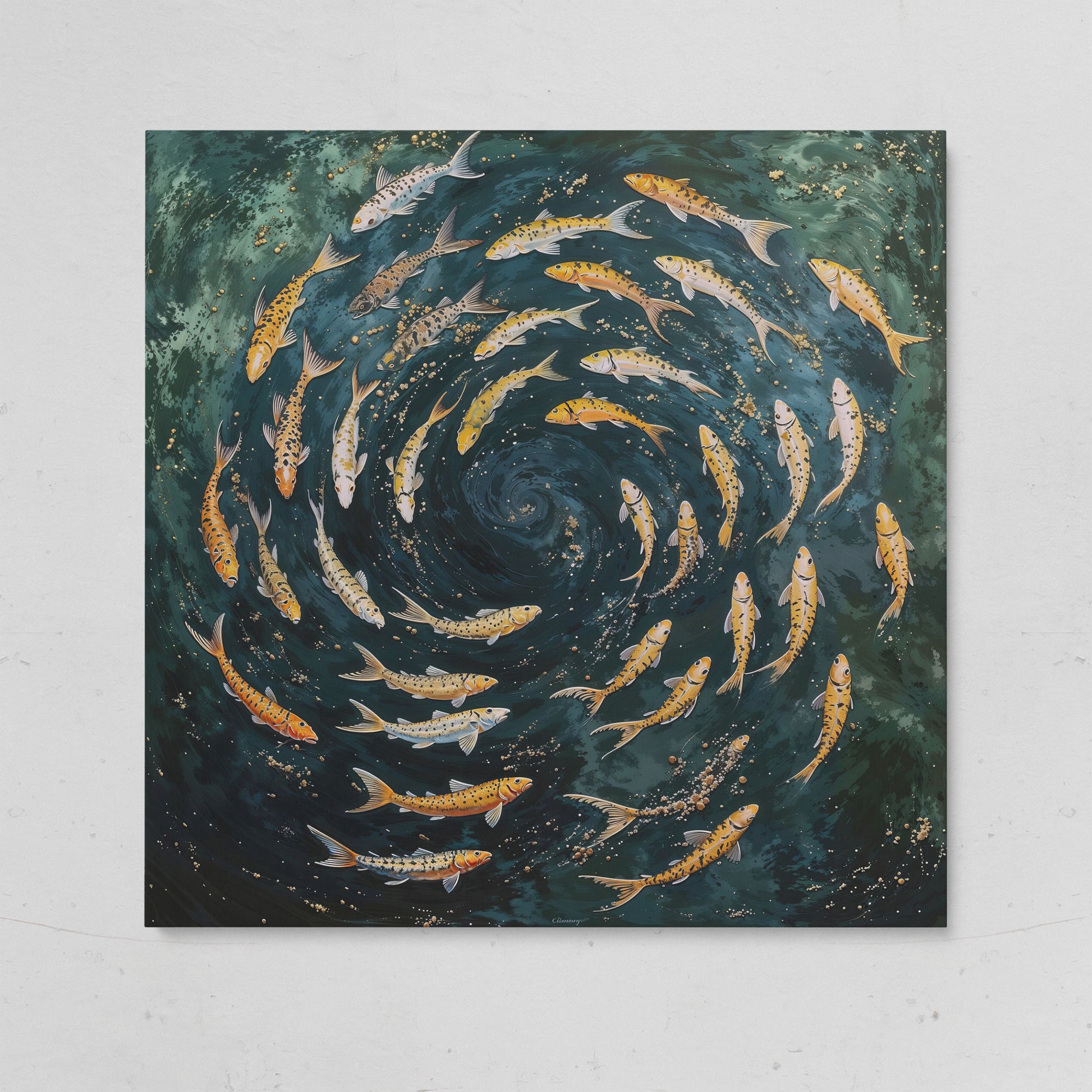 Koi Fish Swimming Spiral Canvas on gallery wrap