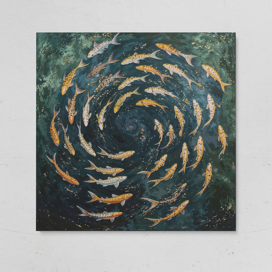 Koi Fish Swimming Spiral Canvas on gallery wrap