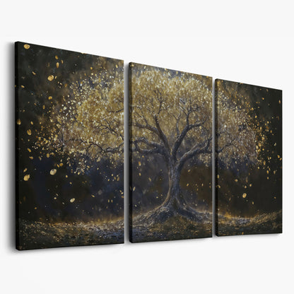 Golden Foliage Tree of Life Canvas as 3-panel split version