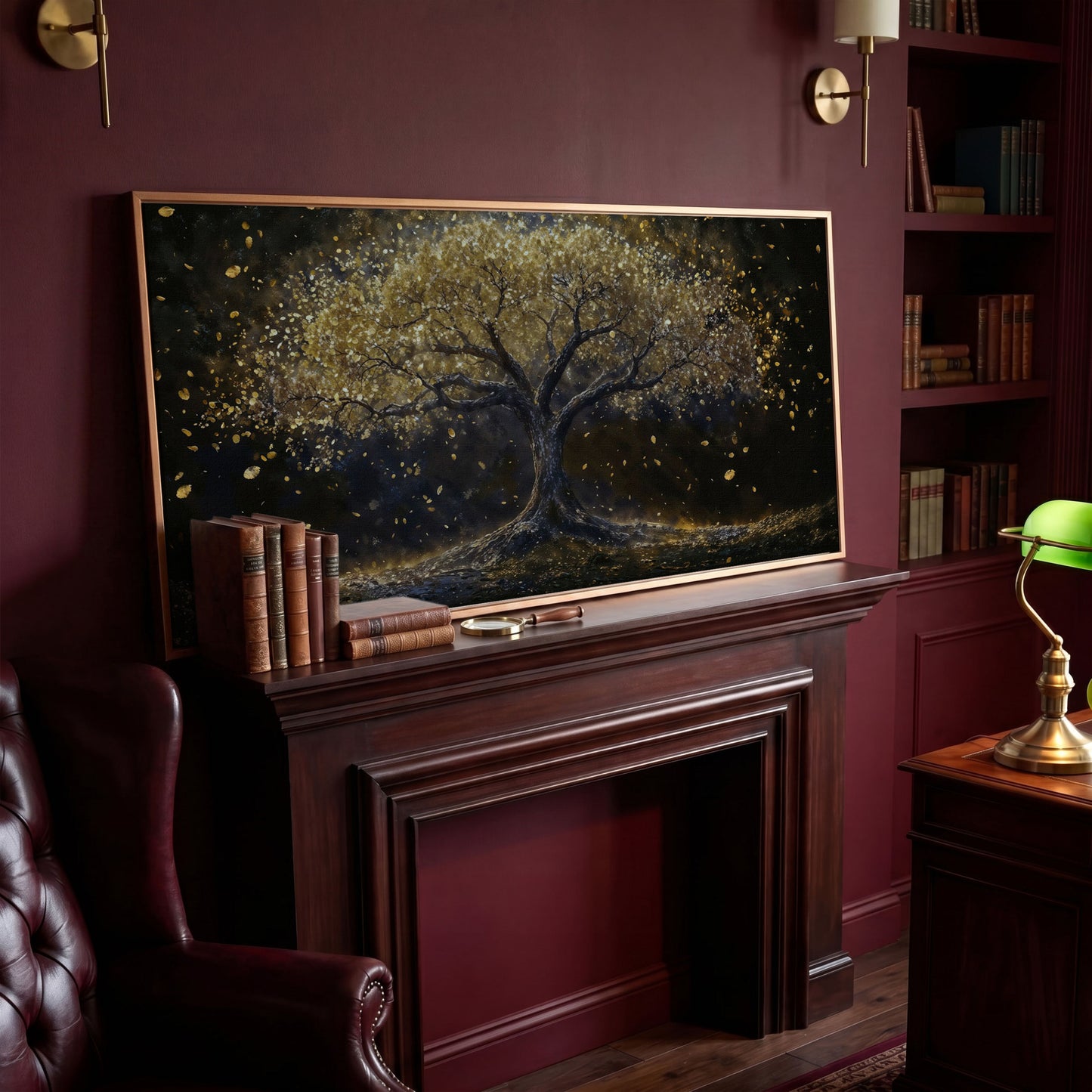 Golden Foliage Tree of Life Canvas in antique gold floating frame