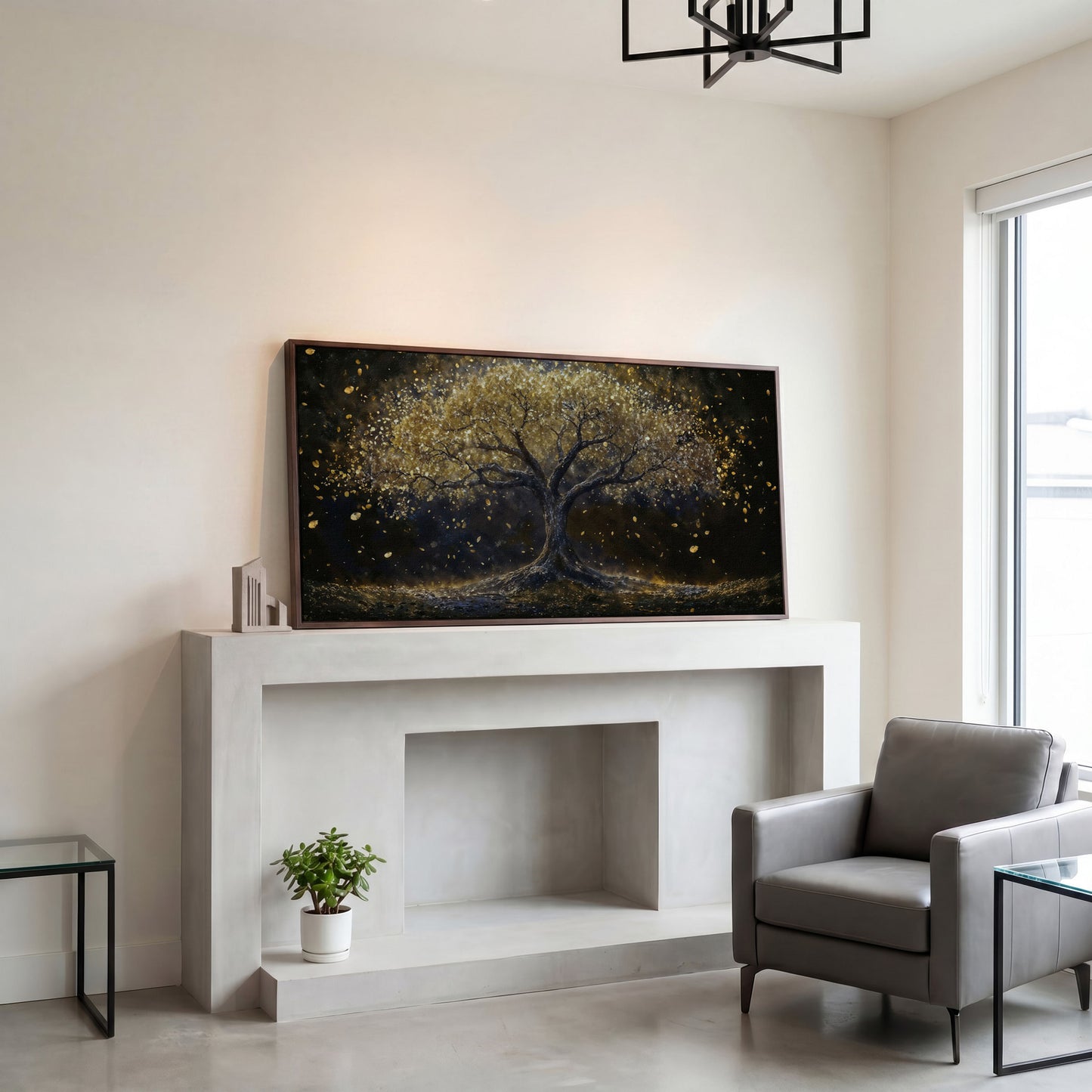 Golden Foliage Tree of Life Canvas in dark walnut floating frame