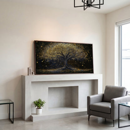 Golden Foliage Tree of Life Canvas in dark walnut floating frame