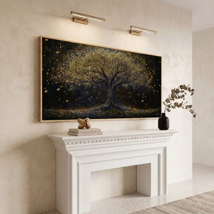 Golden Foliage Tree of Life Canvas in white oak floating frame