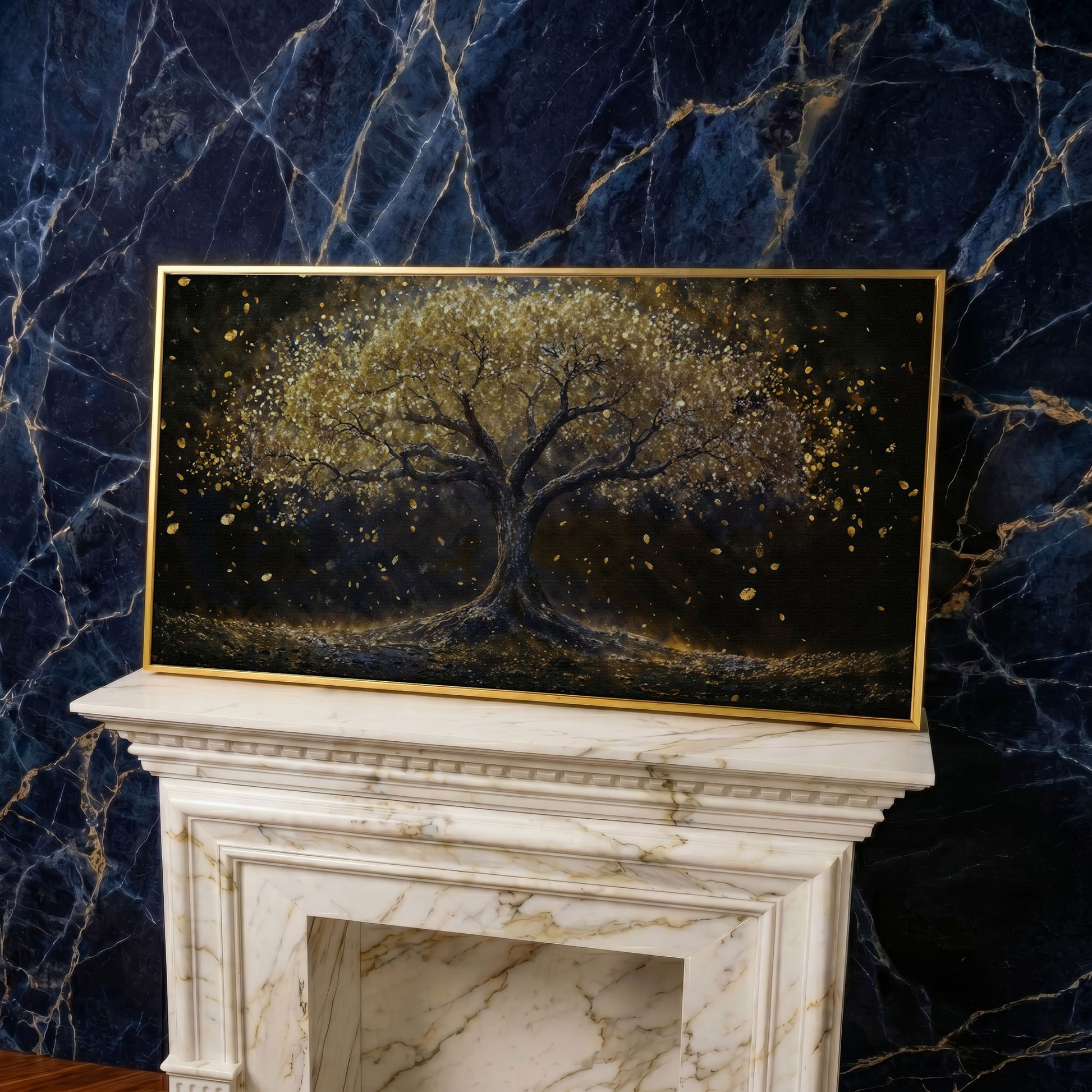 Golden Foliage Tree of Life Canvas in yellow gold floating frame