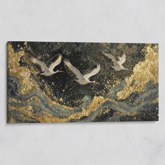 Flying Crane Japanese Art Canvas on gallery wrap
