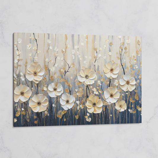 Wildflower Field Canvas Art, Large Cream Floral Wall Decor on gallery wrap