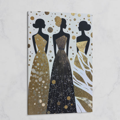 Three Elegance Silhouettes Canvas Wall Art, Figurative Female Gowns on gallery wrap