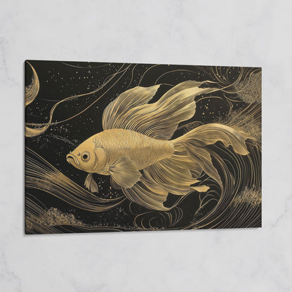 Abstract Black Gold Waves Goldfish Canvas on gallery wrap