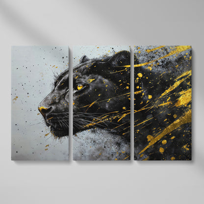 Black Panther Side Profile Canvas Art as 3-panel split version