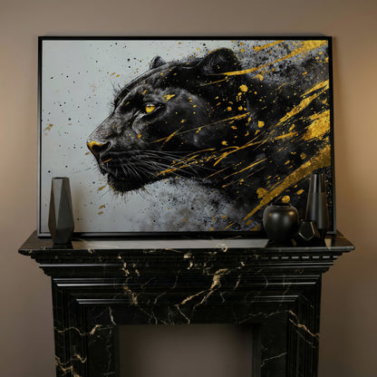 Black Panther Side Profile Canvas Art in black floating frame