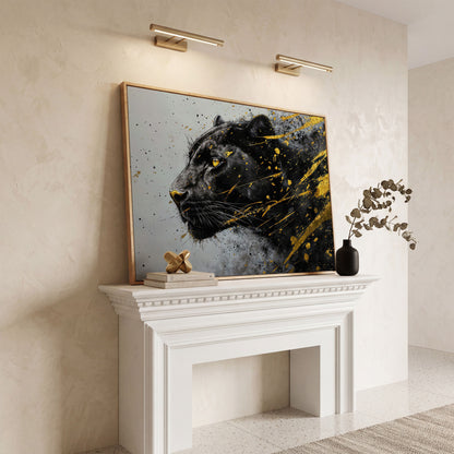 Black Panther Side Profile Canvas Art in white oak floating frame