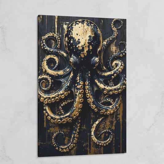 Black and Gold Octopus Canvas Print on gallery wrap