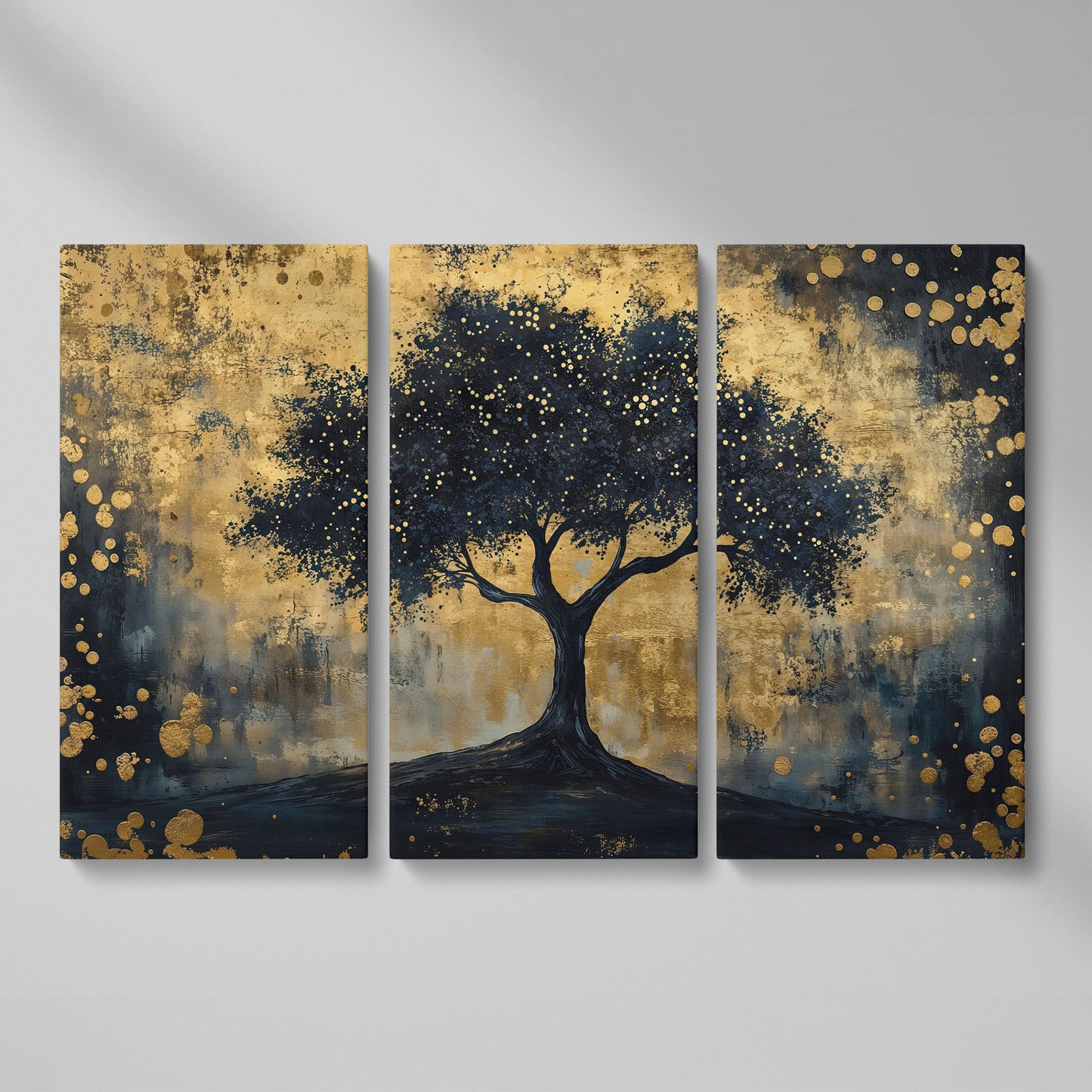 Mystical Beauty Tree Black and Gold Canvas as 3-panel split version