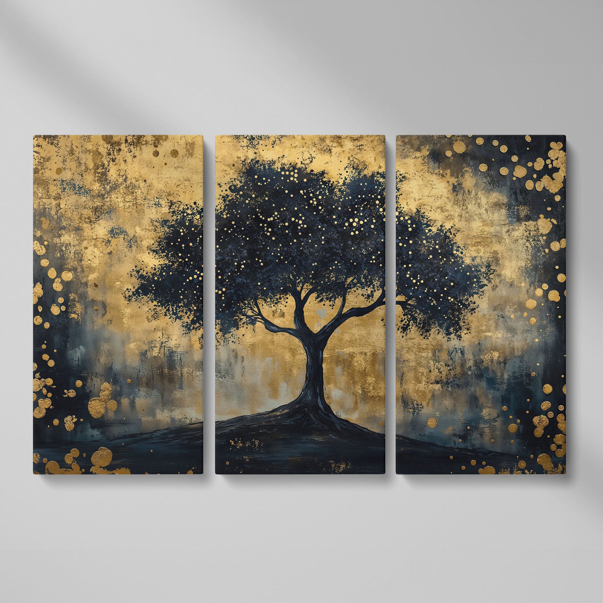 Mystical Beauty Tree Black and Gold Canvas as 3-panel split version