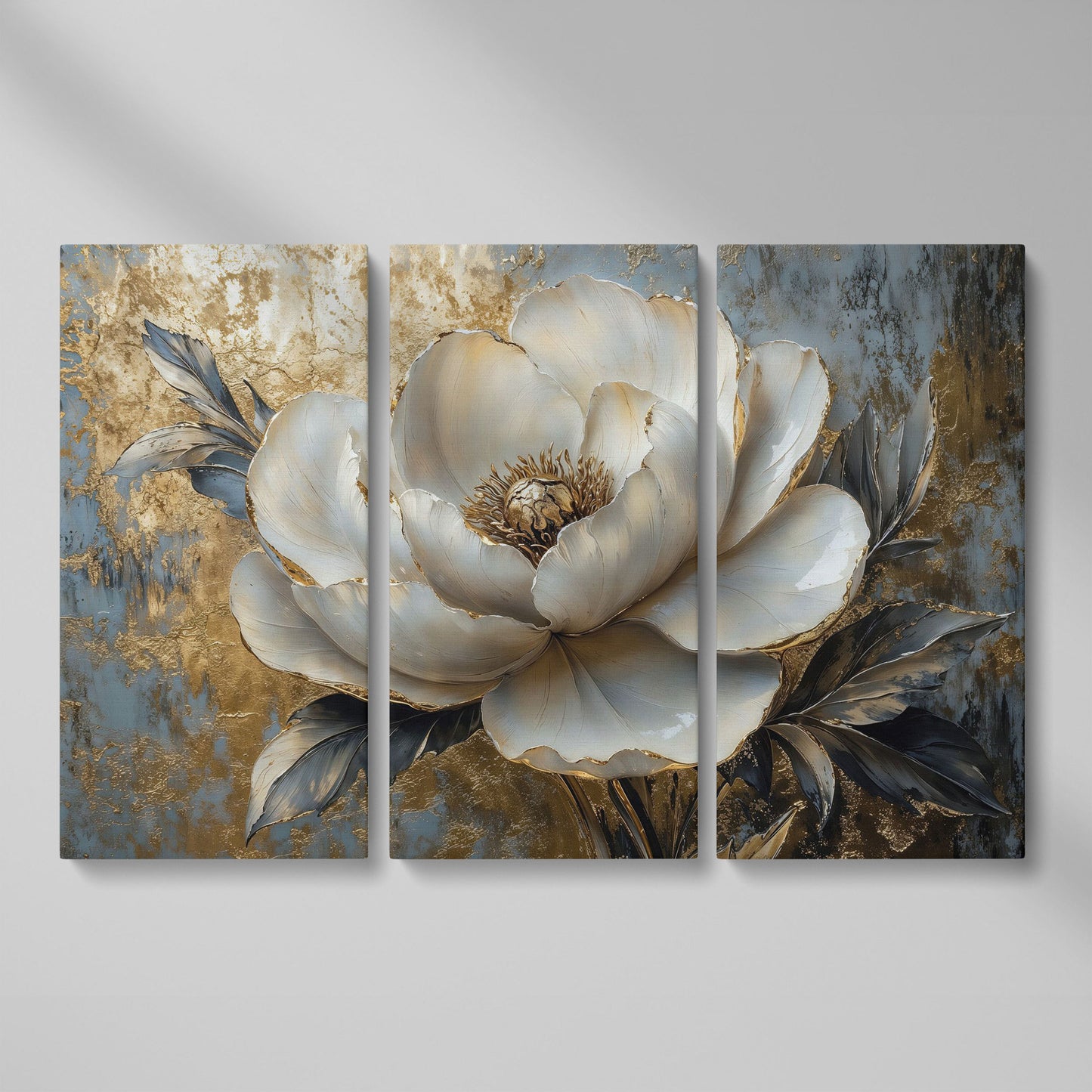 Golden Peony Blossom Canvas as 3-panel split version