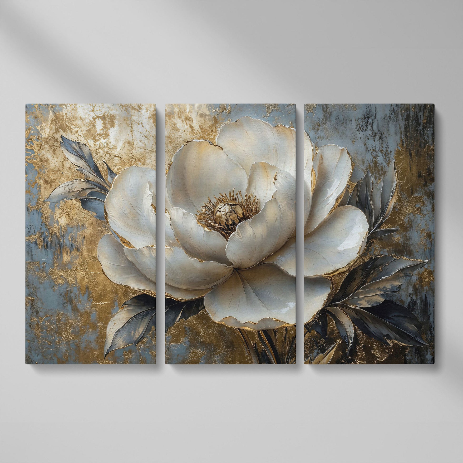 Golden Peony Blossom Canvas as 3-panel split version