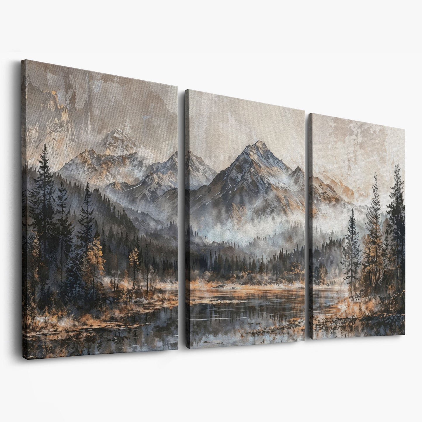 Misty Mountains Landscape Canvas as 3-panel split version