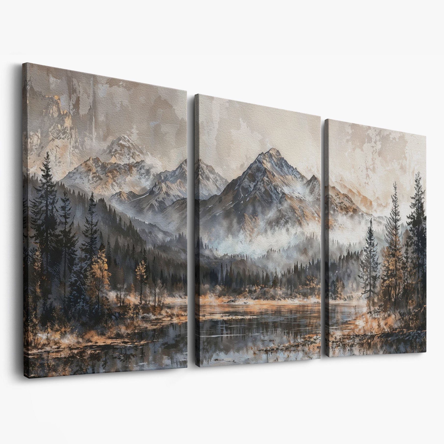 Misty Mountains Landscape Canvas as 3-panel split version