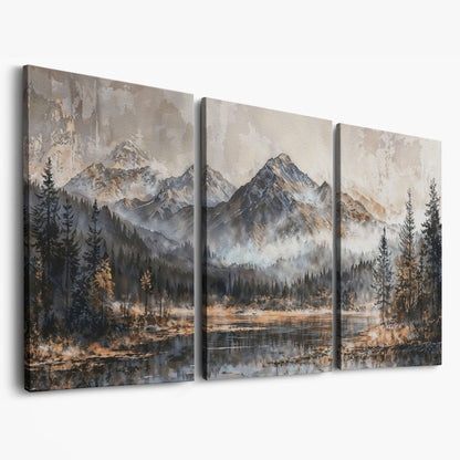 Misty Mountains Landscape Canvas as 3-panel split version
