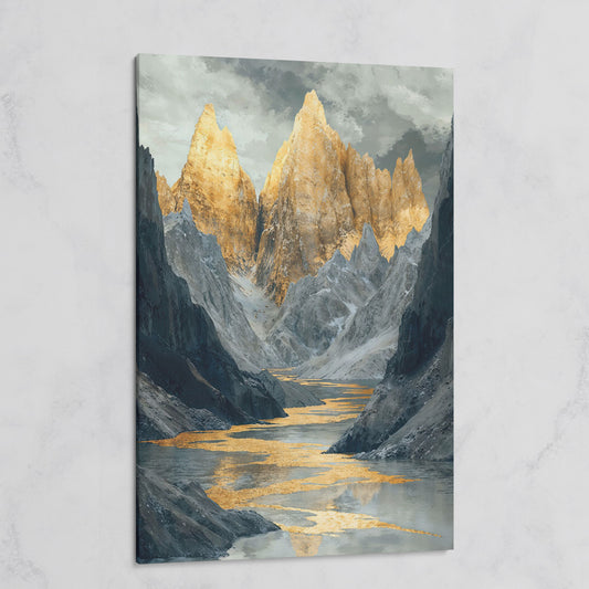 Gray and Gold Mountain Peaks Canvas on gallery wrap