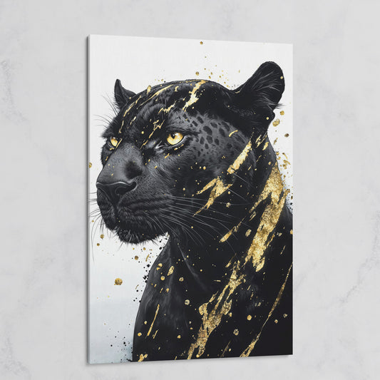 Black Panther with Gold Accent Canvas Print on gallery wrap