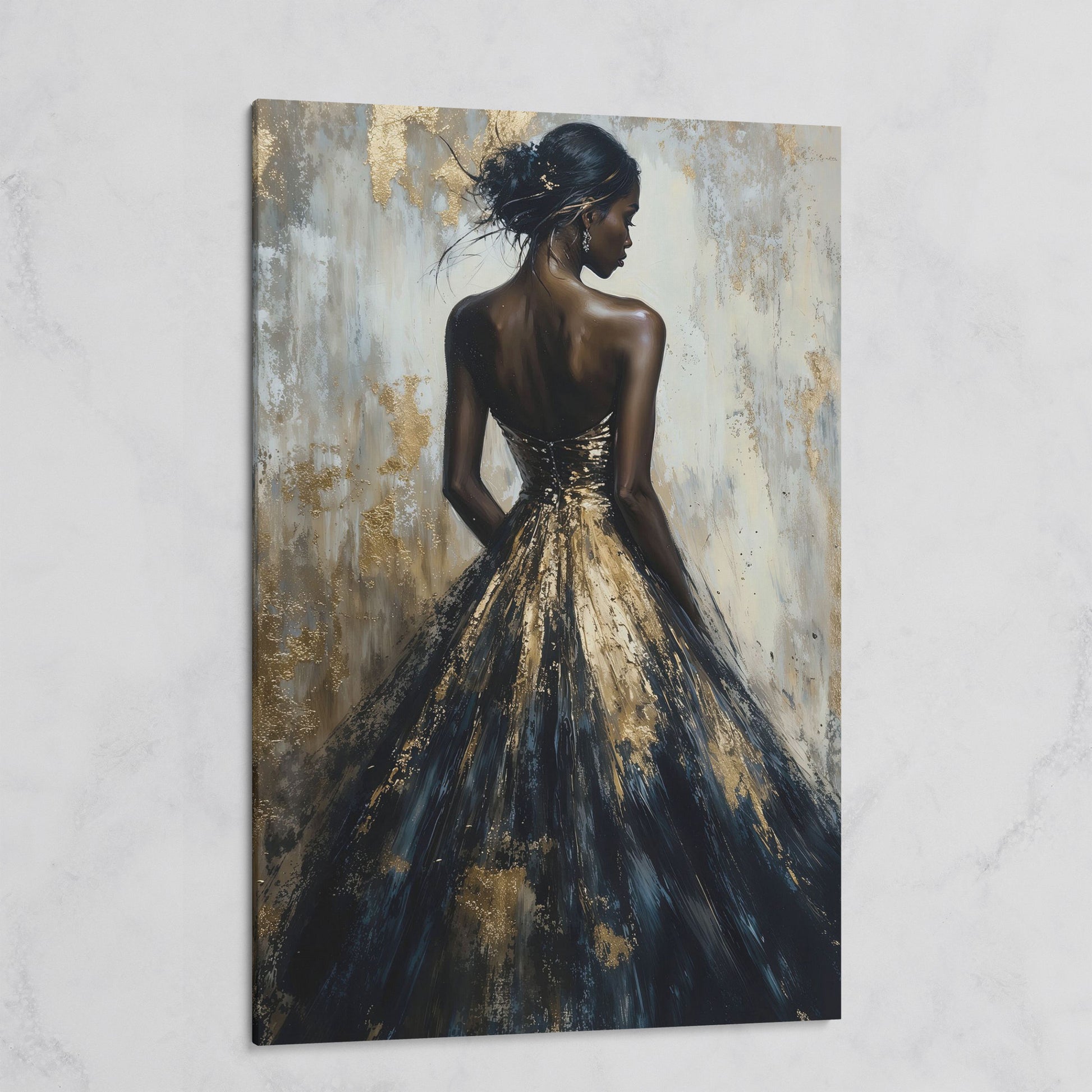 Elegant Black and Gold Woman Canvas Print on gallery wrap