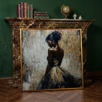 Elegant Lady in Gilded Dress Canvas in antique gold floating frame