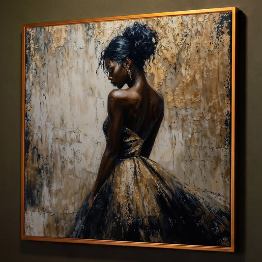 Elegant Lady in Gilded Dress Canvas shown in antique gold floating frame