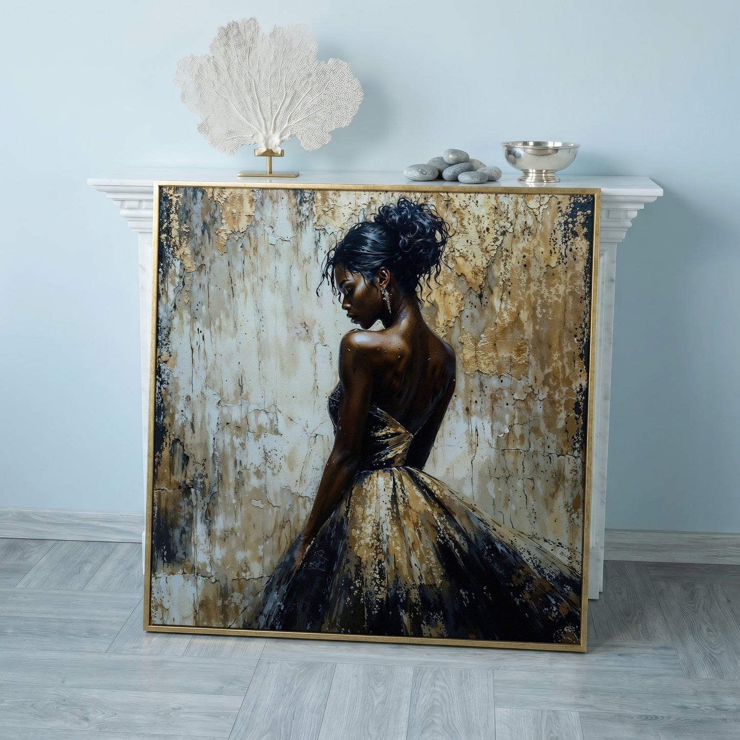 Elegant Lady in Gilded Dress Canvas in rose gold floating frame