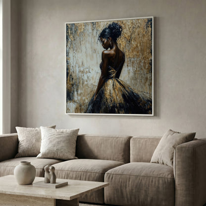 Elegant Lady in Gilded Dress Canvas in white floating frame