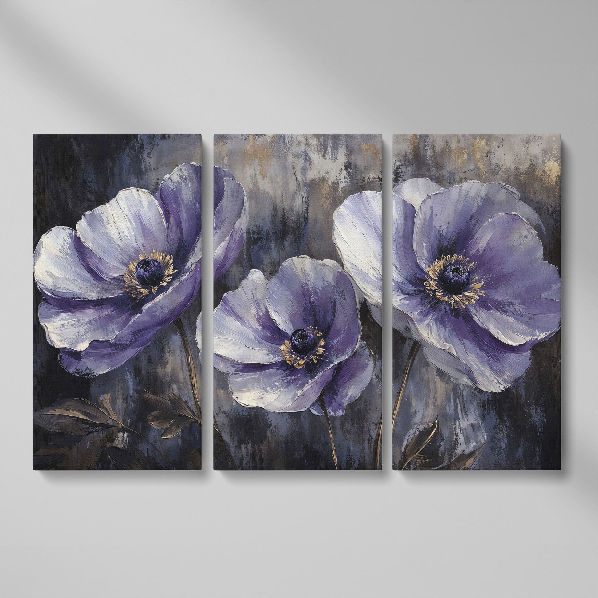 Purple Wildflowers Abstract Canvas as 3-panel split version