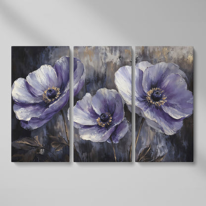 Purple Wildflowers Abstract Canvas as 3-panel split version