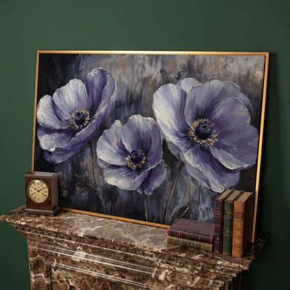 Purple Wildflowers Abstract Canvas in antique gold floating frame