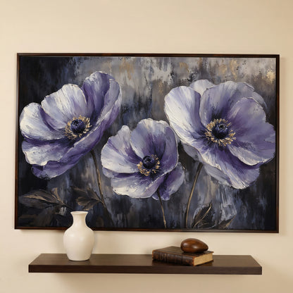 Purple Wildflowers Abstract Canvas in dark walnut floating frame