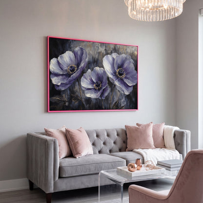 Purple Wildflowers Abstract Canvas in pink floating frame
