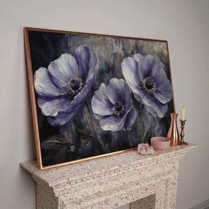Purple Wildflowers Abstract Canvas in rose gold floating frame