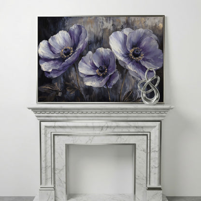 Purple Wildflowers Abstract Canvas in silver floating frame