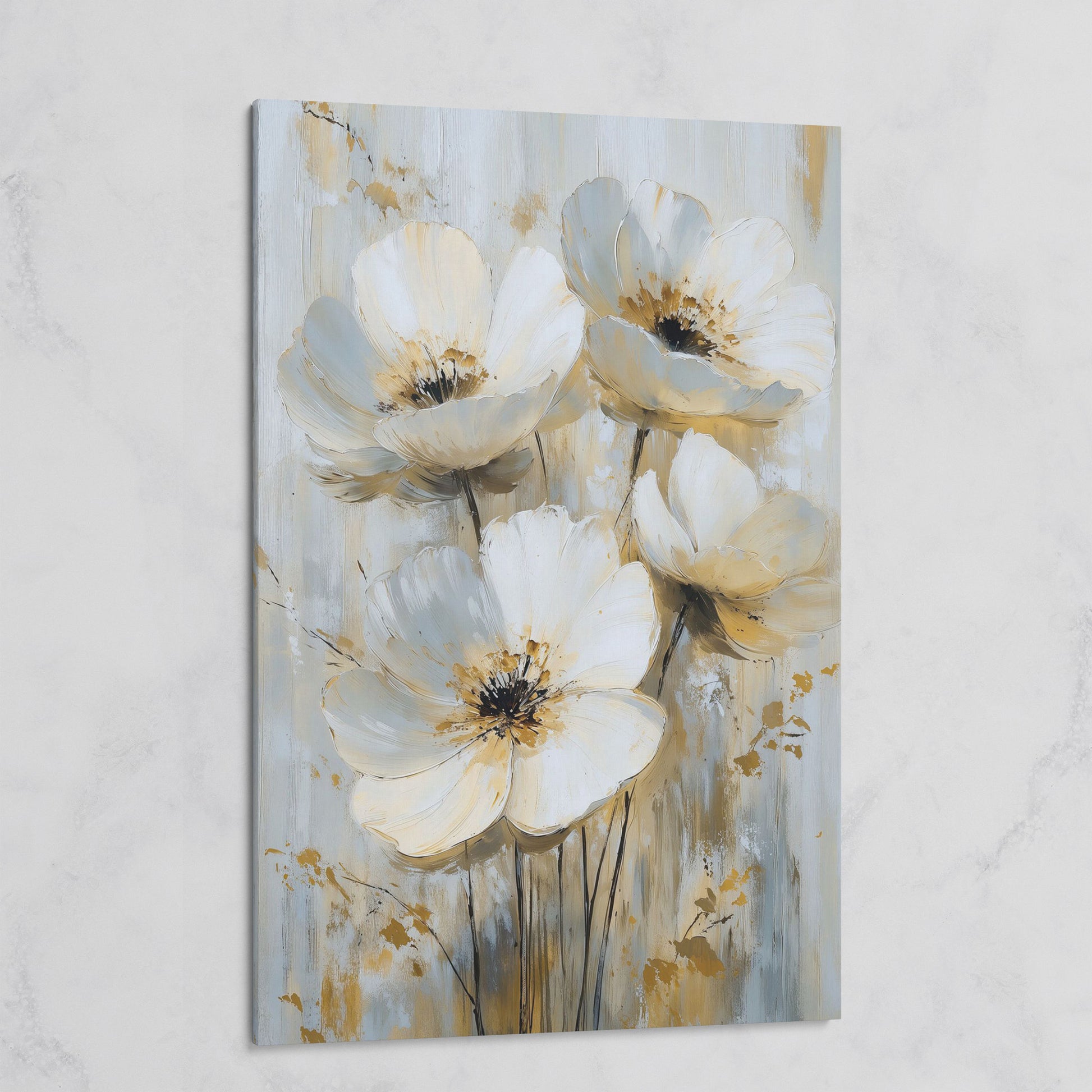 Abstract Floral Bloom Canvas Art in Neutral Beige and Grey Tones on gallery wrap