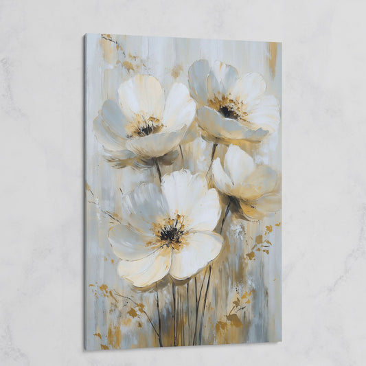 Abstract Floral Bloom Canvas Art in Neutral Beige and Grey Tones on gallery wrap