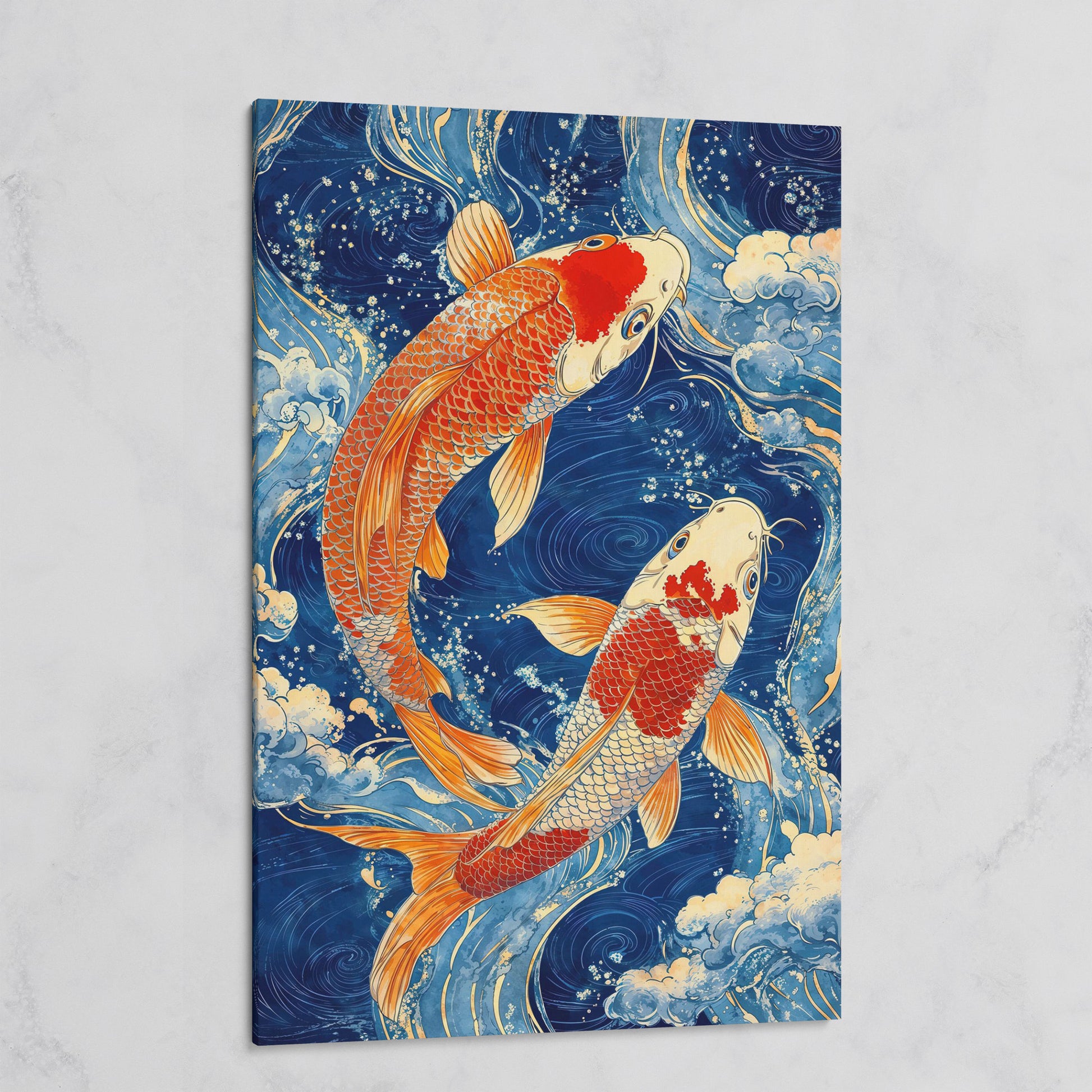 Koi Fish in Waves Canvas on gallery wrap